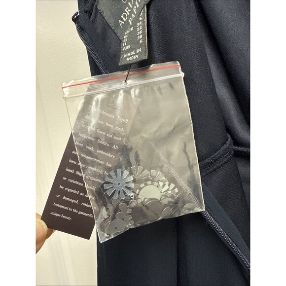 Adrianna Papell Size 2 Navy Cap-Sleeve Embellished Chiffon Mermaid Gown Dress - Picture 10 of 12